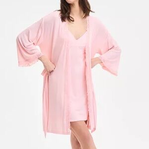 NWT Women's XL Blush Tint Pink I.N.C Lace Trim Bathrobe
